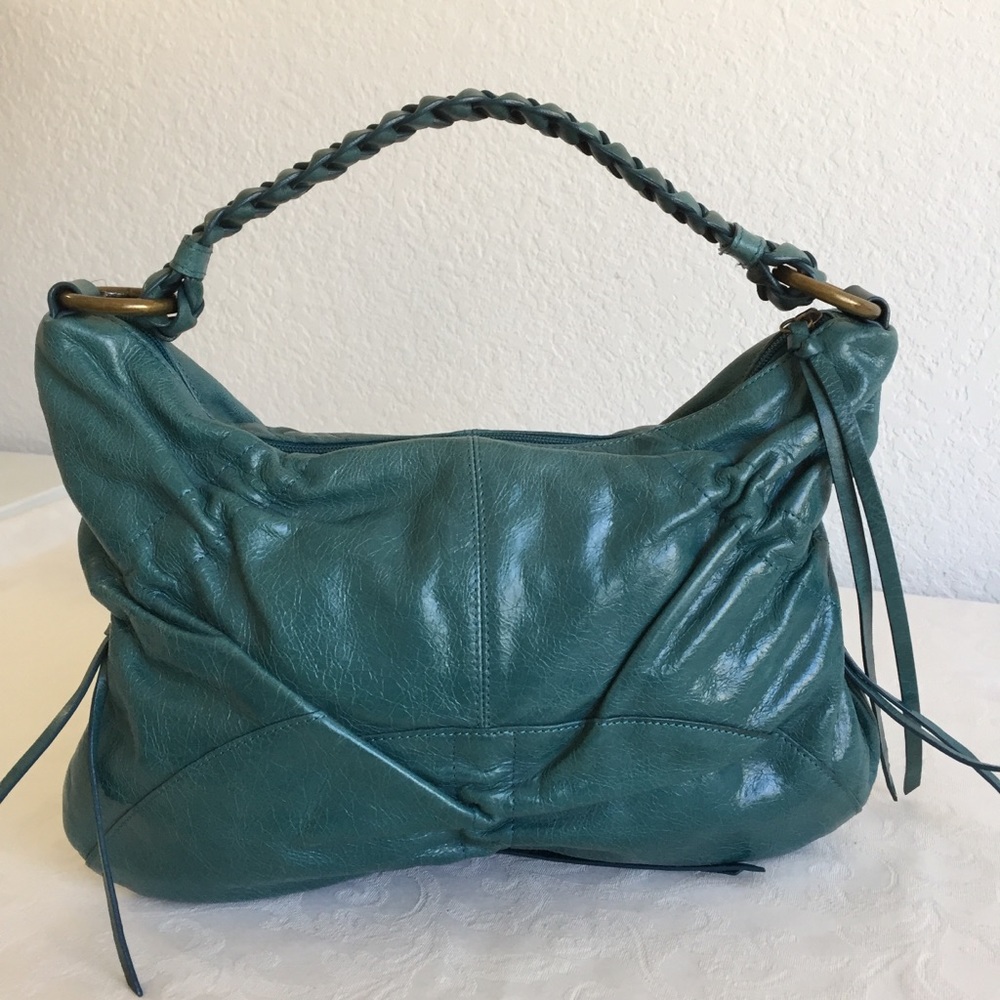 Hobo teal ruched leather bag - Picture 2 of 8